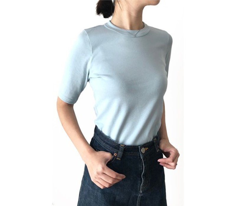 形にこだわった大人の4分袖無地Tシャツ ライトブルー【サイズ展開有】 - 女上衣/長袖上衣 - 棉．麻 