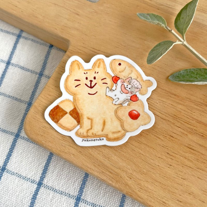 ステッカー ー ねこパティシエとクッキー - 貼紙 - 防水材質 黃色
