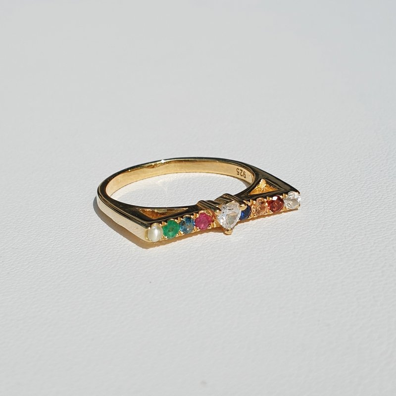 Lucky 9 gems ring, rainbow gemstone ring, 925 Silver - 戒指 - 寶石 多色