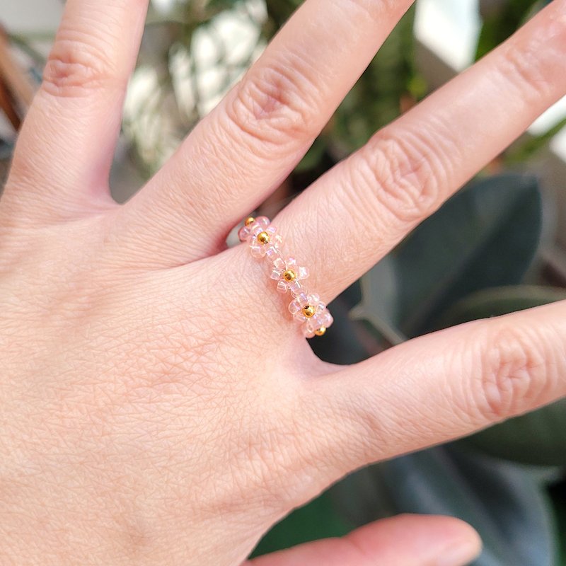 Bead ring, flower lover pattern, 1 ring - General Rings - Glass Pink