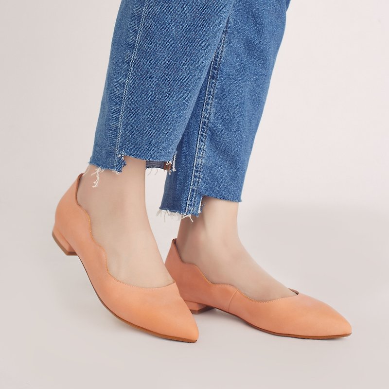 Wide feet OK! Clouds small wave pointed shoes # special dry color orange tulip leather MIT - รองเท้าหนังผู้หญิง - วัสดุอื่นๆ สีส้ม