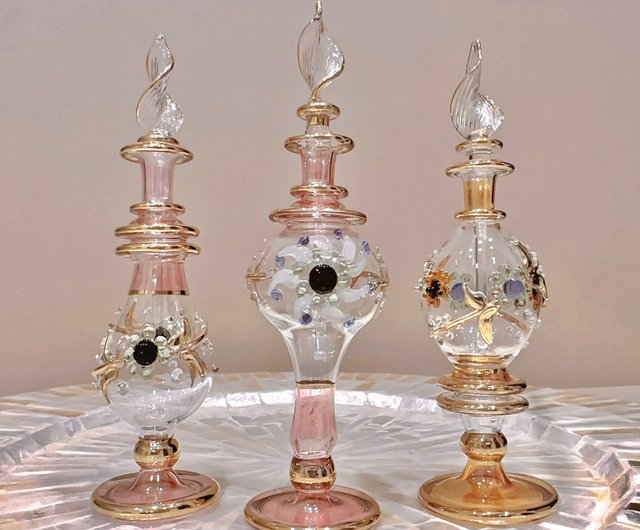 美品　ガラス　エジプト 香水瓶 切子ガラス 工芸ガラス 手吹き 金彩 egcamel88clear.jpg