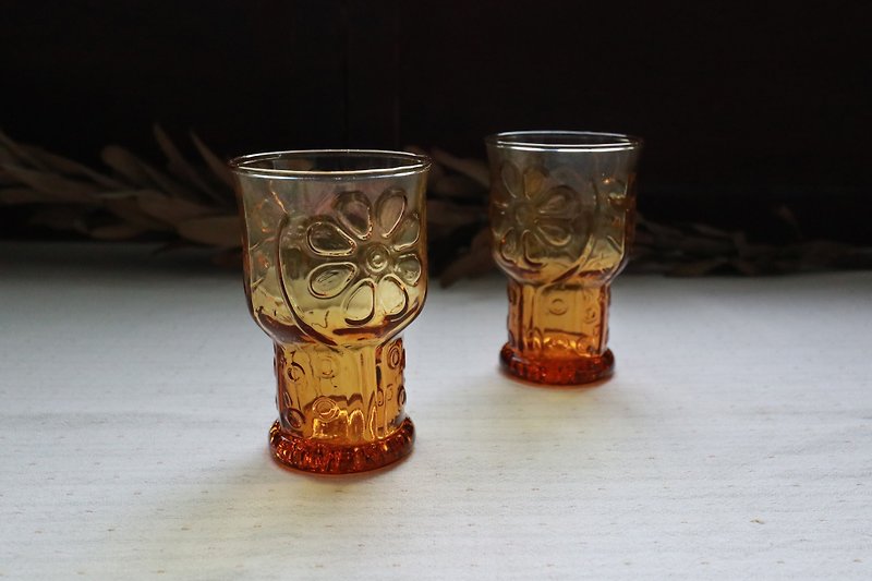 Country Garden Juice Cup, 1975 (old/old/glass/high/amber/decorative) - แก้ว - แก้ว สีนำ้ตาล
