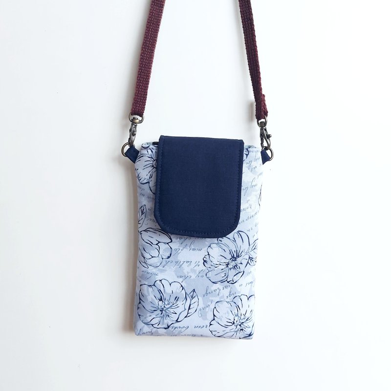 Crossbody/Neck Hanging Phone Bag-Hand-painted Flowers - เคส/ซองมือถือ - ผ้าฝ้าย/ผ้าลินิน 