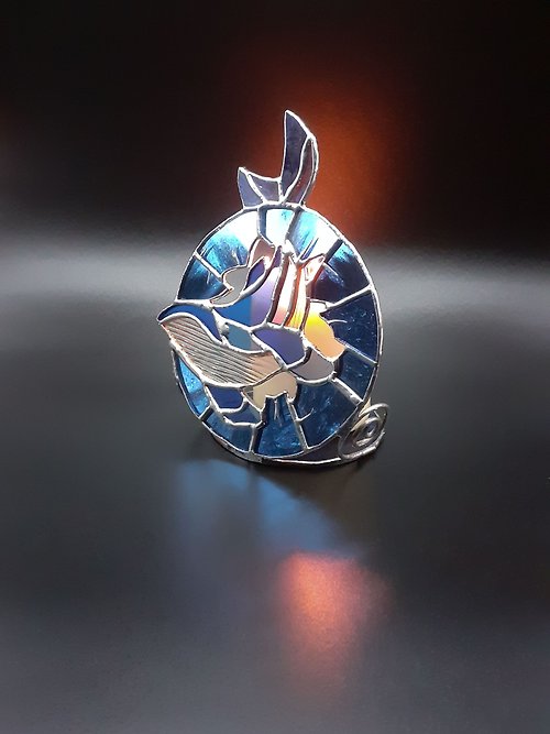 InariGlassStudio 彩色玻璃鯨魚燭台海洋裝飾小蠟燭海浪燈籠