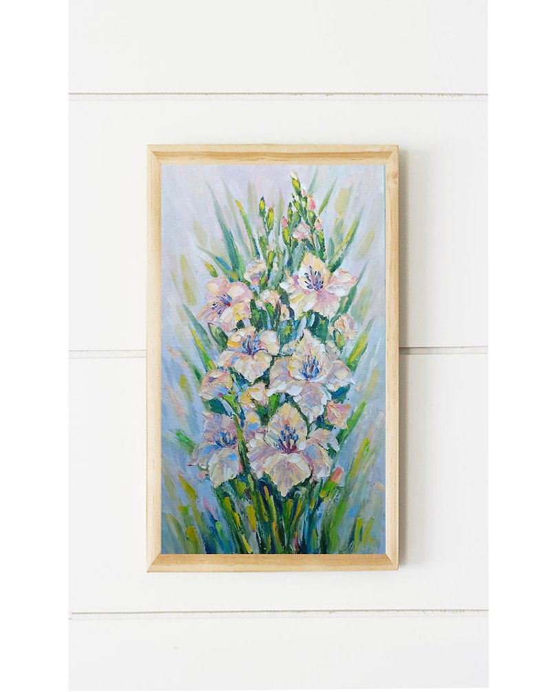 Gladiolus Painting Original Art Flowers Wall Art Impasto Floral Canvas Flower Ar - Posters - Cotton & Hemp Pink