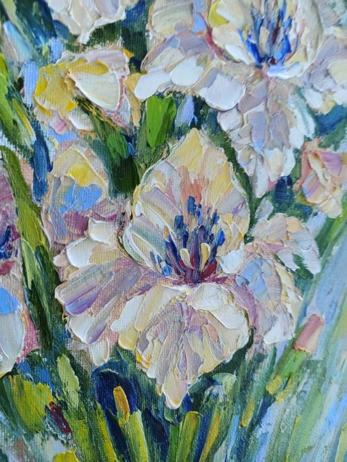 「 グラジオラスの花 」 絵画 油絵 油彩             アンティーク グラジオラス 絵画 オリジナルアート 花 ウォールアート
