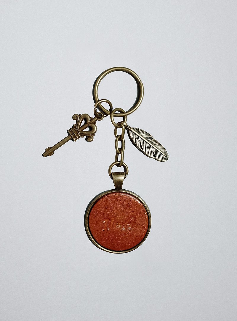 Leather Keychain , Keyring (8 colors / engraving service) - Keychains - Genuine Leather Brown