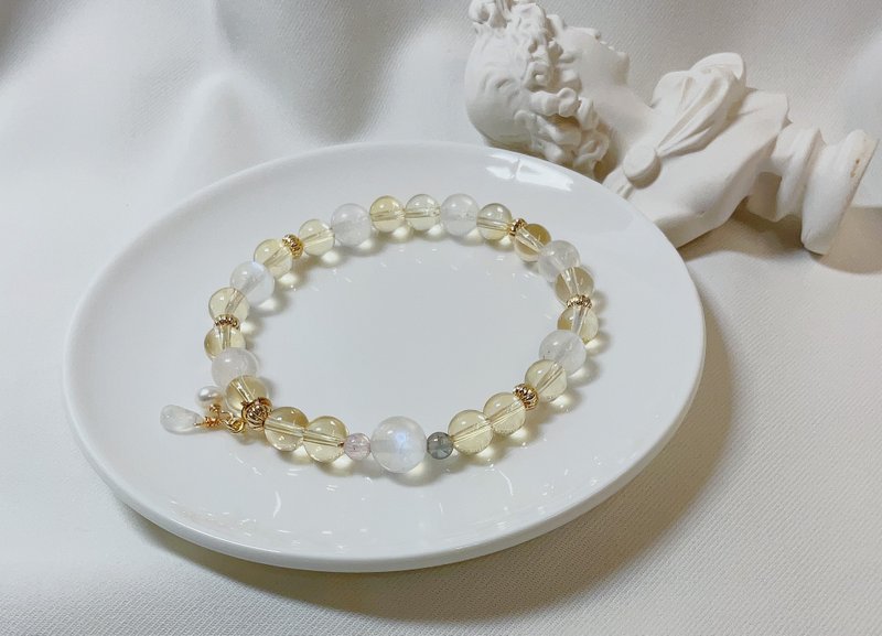 [Good Luck Gift] Citrine Moonstone Tourmaline Natural Stone Bracelet - สร้อยข้อมือ - เครื่องเพชรพลอย สีเหลือง