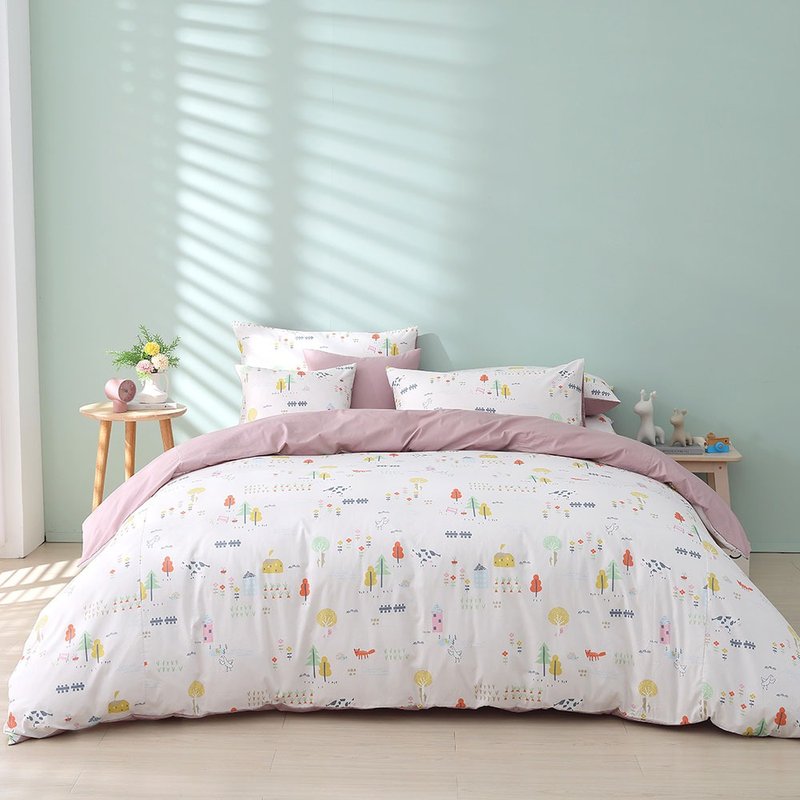 鴻宇 100%美國棉 薄被套床包組 小農場米(雙人/加大/特大) - 寢具/床包 - 棉．麻 白色