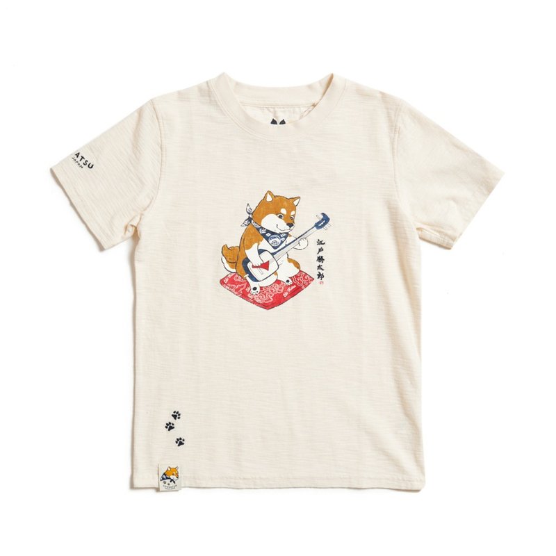 Edo Katsu Japanese Katsutaro Shamisen short-sleeved T-shirt - children's clothing (light Khaki) #Top - Other - Cotton & Hemp Khaki