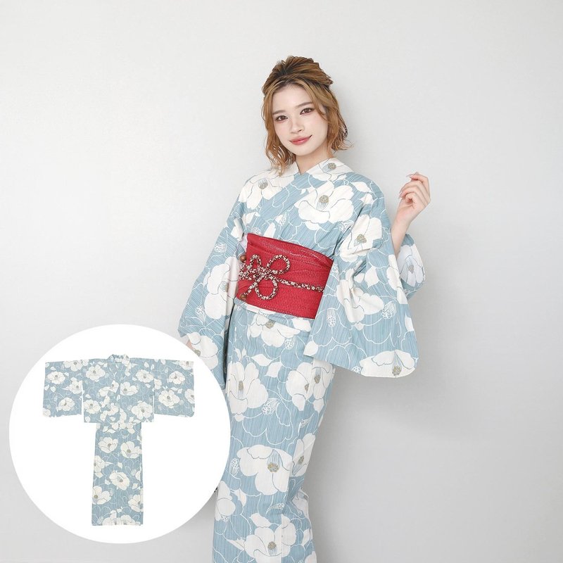 Women's two-piece yukata and obi set, size F x14h-20 - อื่นๆ - ผ้าฝ้าย/ผ้าลินิน สีใส