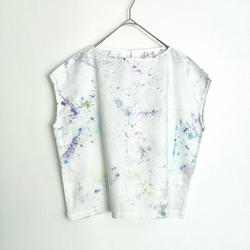 手染めの綿麻半袖ブラウス - 女上衣/長袖上衣 - 棉．麻 白色