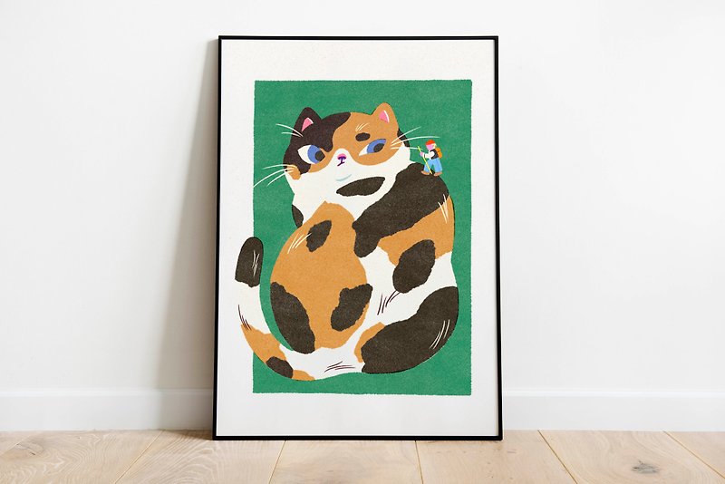 calico chonky cat | Art print | - โปสเตอร์ - กระดาษ สีเขียว