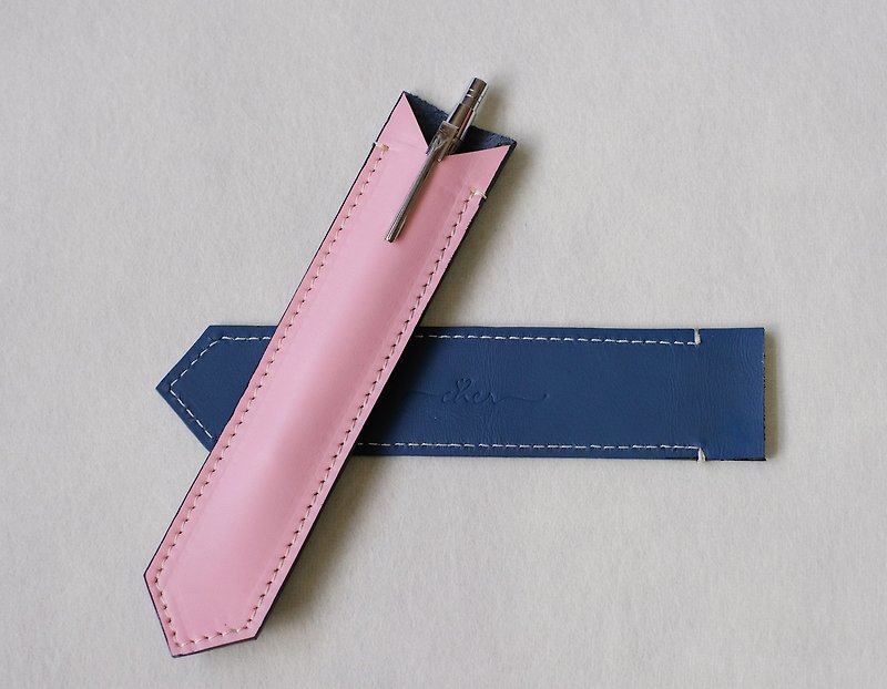 BILLIE Pink&Blue Leather Cute Pen Case / Pen Holder/ Apple Pen Soft Cover - กล่องใส่ปากกา - หนังแท้ สึชมพู