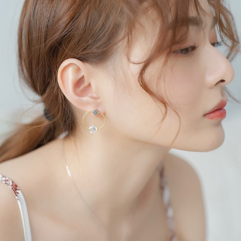 月光石 拉長石925純銀雙寶石泡泡設計耳環-純銀鍍金 - 耳環/耳夾/耳骨夾 - 寶石 藍色