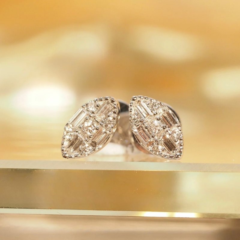 18K金鑽石欖尖形拼圖耳環 18K Gold Diamond Marquise Puzzle Ear - 耳環/耳夾/耳骨夾 - 貴金屬 