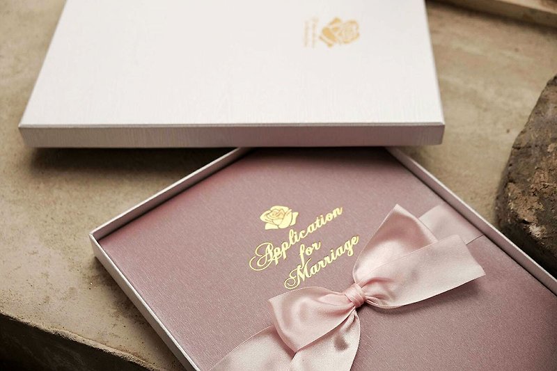 [Quick Shipping] Marriage Book About Set Set Marriage Book About Marriage Certificate Flower God Fulian Bronzing Edition - Marriage Contracts - Paper Pink