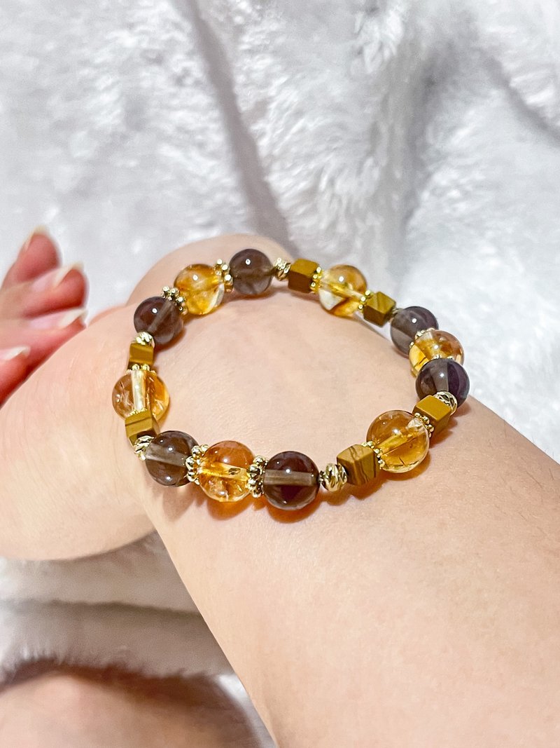 [Customizable] Citrine • Wooden Stone • Citrine | 14K gold-filled crystal bracelet - Bracelets - Crystal Brown