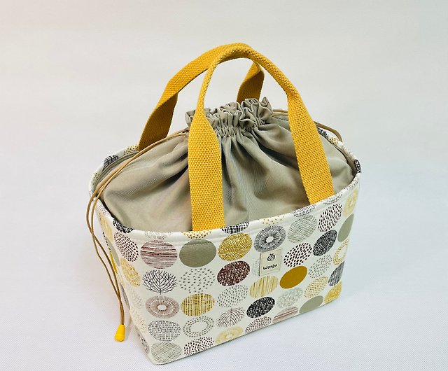 At First AF6341 Insulated Lunch Bag, Drawstring Tote Bag, Lunch Tote Bag,  Stylish, Large, With Pocket, Beige
