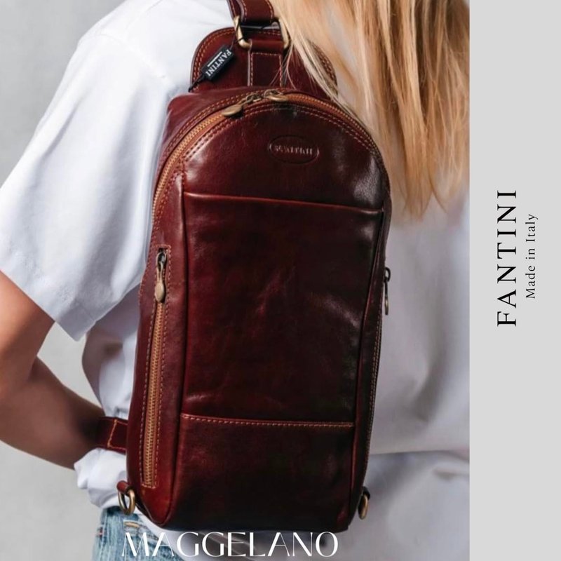托斯卡納皮革單肩背包 MAGELLANO - 側背包/斜孭袋 - 真皮 咖啡色