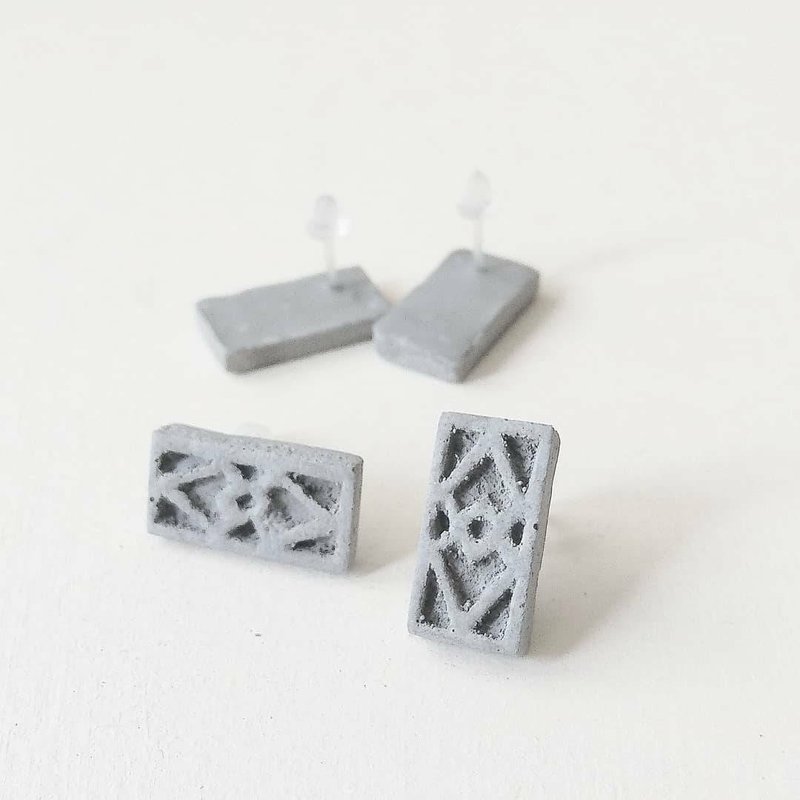 水泥窗花耳環 #1 - 耳環/耳夾/耳骨夾 - 水泥 灰色