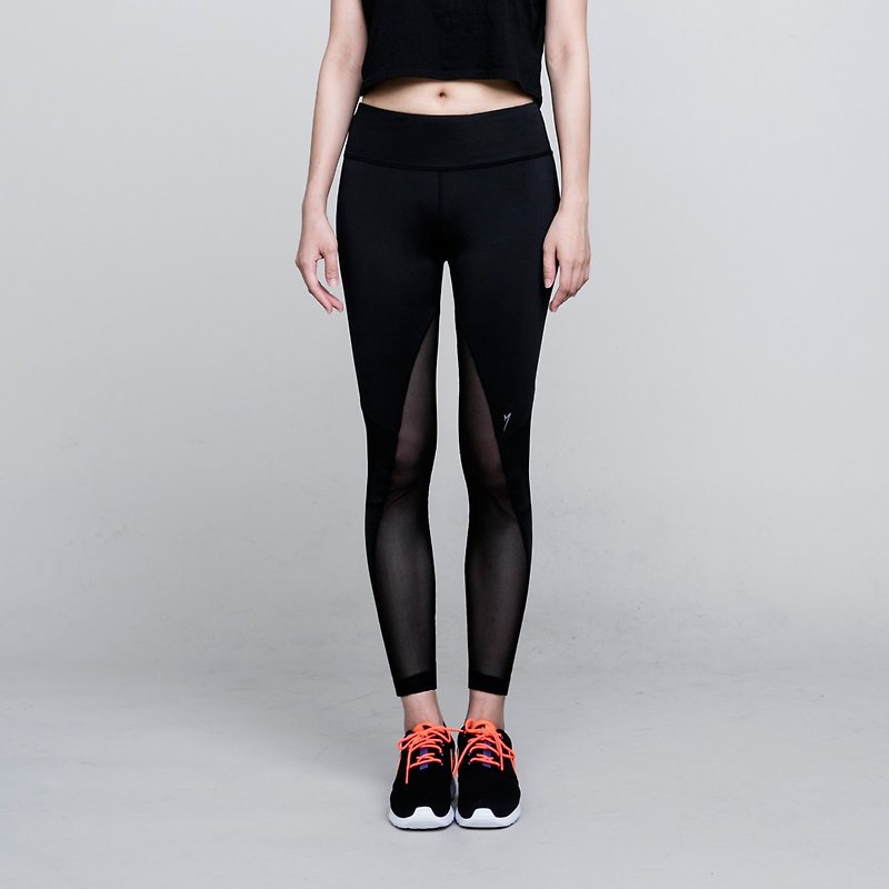 METEOR SPORTSWEAR Mesh stitching design black sports tights - กางเกงวอร์มผู้หญิง - เส้นใยสังเคราะห์ สีดำ