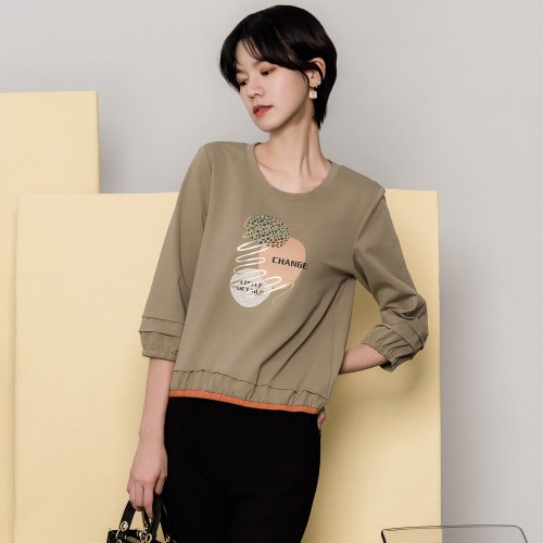 MEDUSA LADY 【MEDUSA】橘邊壓褶泡泡袖T恤(M-XL) | 女休閒上衣 女長袖T恤