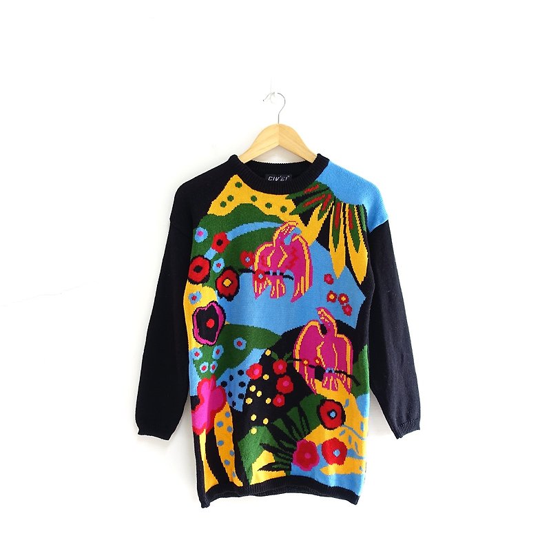 │Slowly│Fun jungle - vintage sweater │vintage.Retro.Literature - Women's Sweaters - Other Materials Multicolor