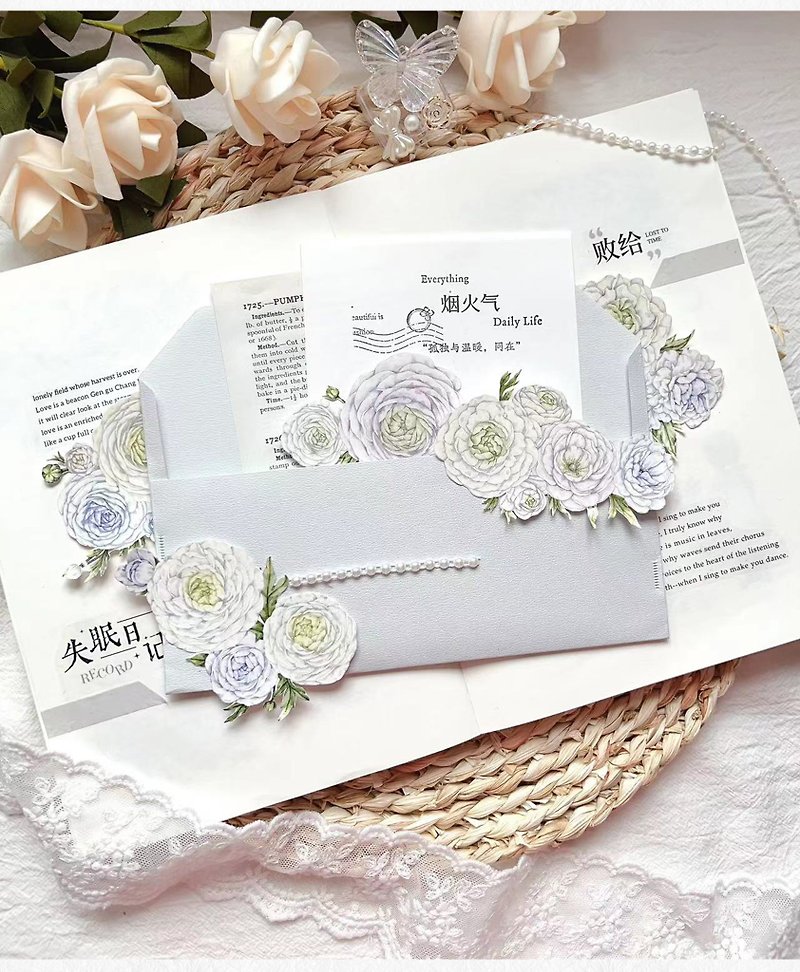 Yanqing Peony-PET Washi Tape Retro Flower DIY Handbook Diary Classical Style Decoration Material - Washi Tape - Paper Multicolor
