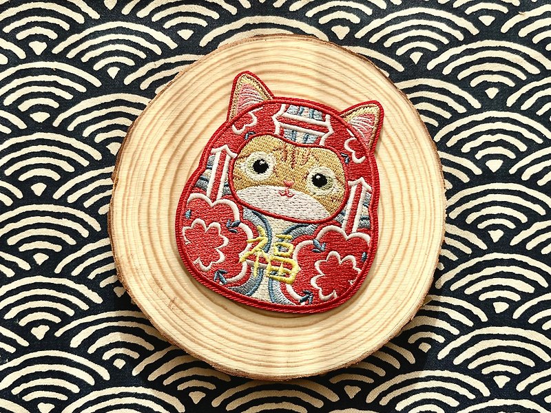 Orange Cat Daruma Embroidery | Ironing/Pin Orange Cat Lucky Cat Electric Embroidery - Badges & Pins - Thread 