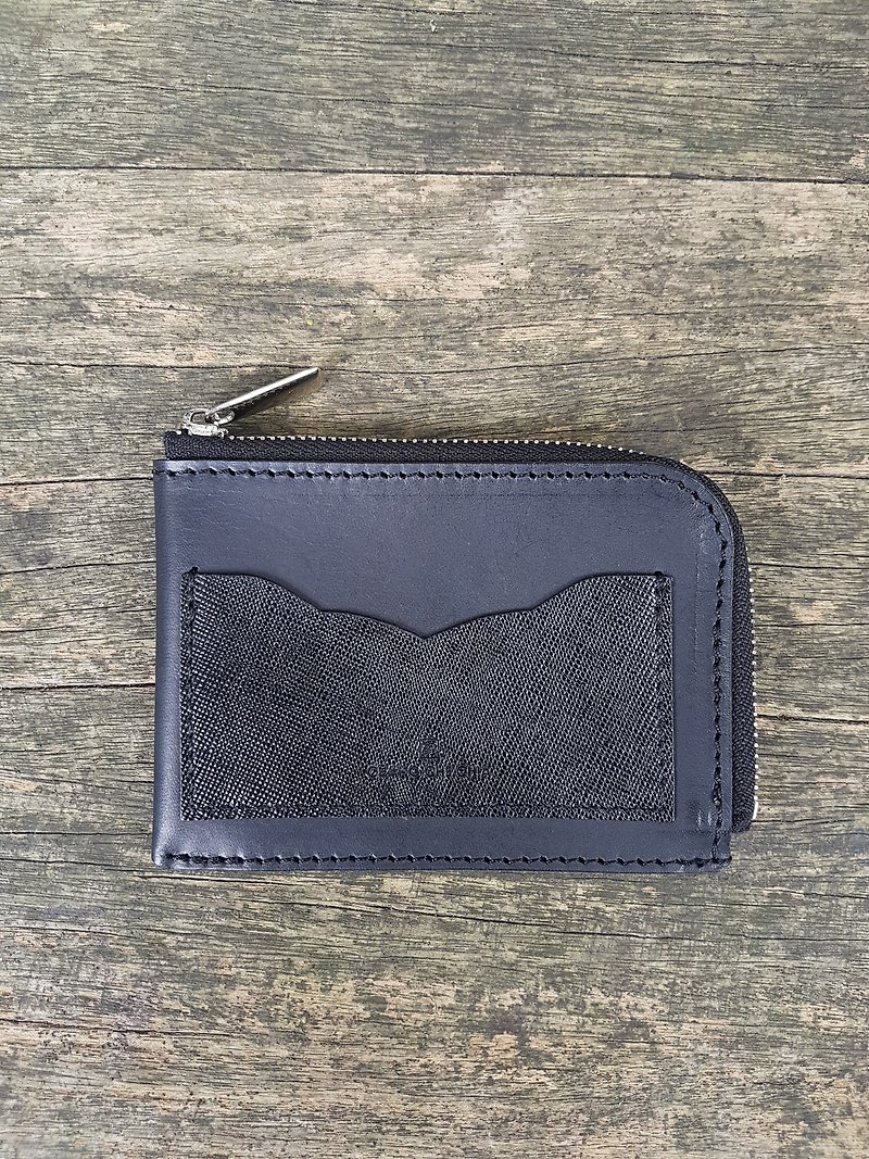 L-shaped curved zipper wallet/black/vegetable tanned leather - Wallets - Genuine Leather Black
