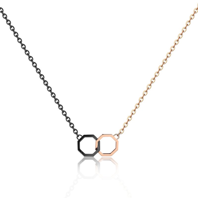 Okto Twin Long Pendant Black & Rose Gold 頸鍊 - 項鍊 - 不鏽鋼 