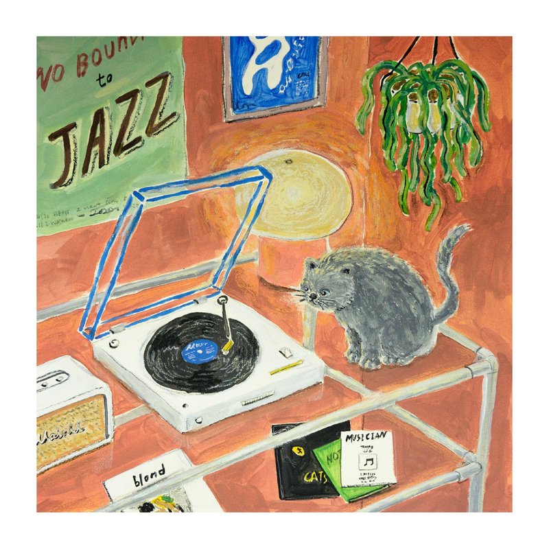 A cat listening to music on vinyl (Poster&Card) - 海報/掛畫/掛布 - 紙 橘色