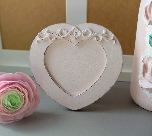 YourFloralDreams 相框 Heart-shaped photo frame Shabby chic Picture frame Love Pink photo frame