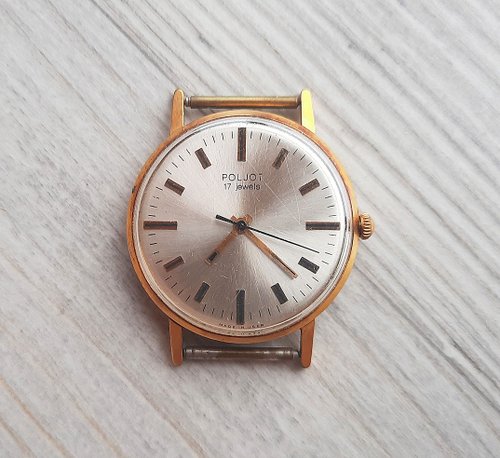 RetroRussia POLJOT 17 jewels mens watch Au 20 gold plated - Soviet wind up wristwatch USSR