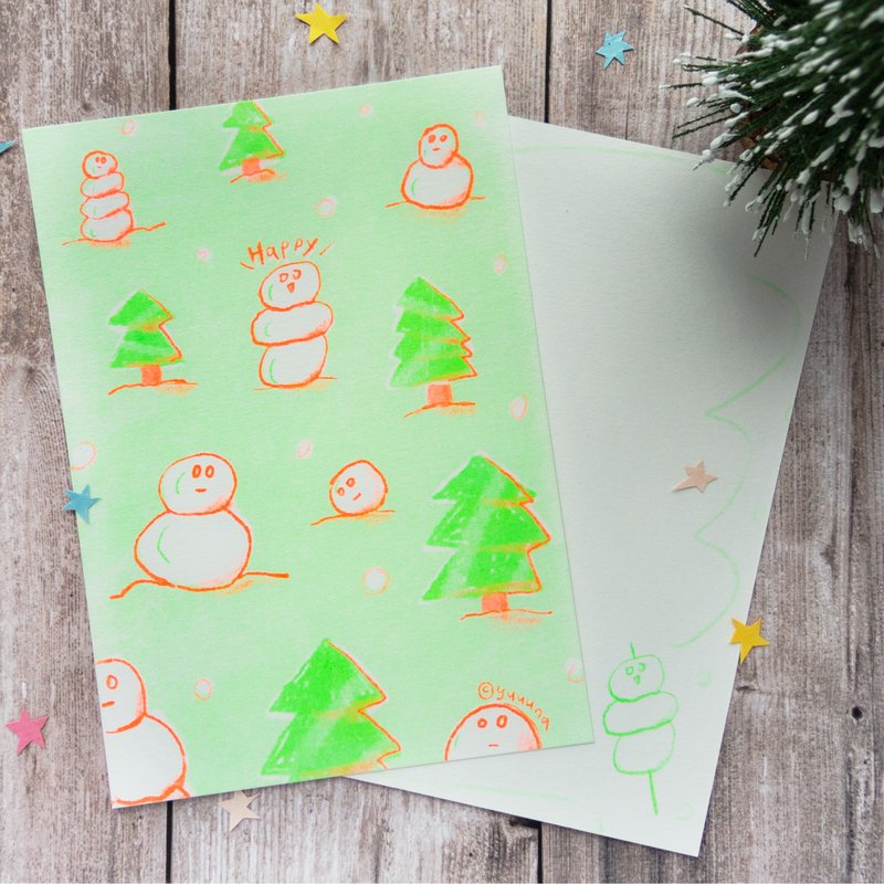【聖誕明信片】最Happy的雪人 (數位孔版 Risograph) - 卡片/明信片 - 紙 藍色