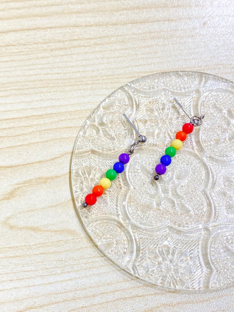 Rainbow bead handmade earrings - ต่างหู - สแตนเลส 