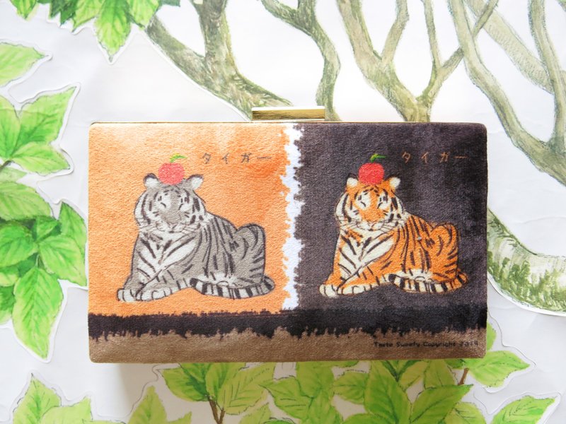 Brown orange apple tiger two-color mouth gold bag - Messenger Bags & Sling Bags - Cotton & Hemp Orange