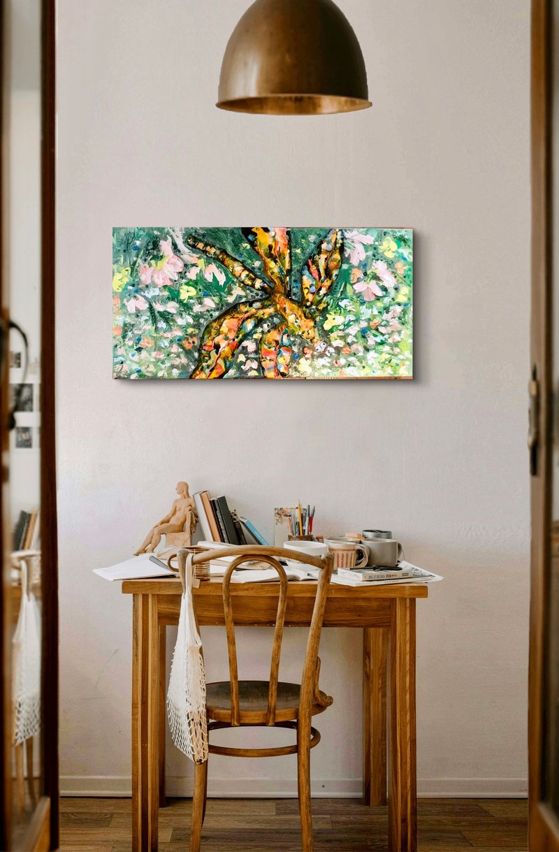 Colorful Dragonfly Abstract Painting, Mixed Media Nature Artwork with Mosaic, - 壁貼/牆壁裝飾 - 其他材質 多色
