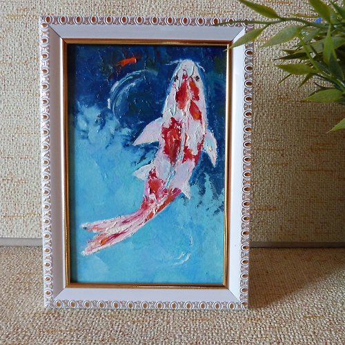 Fenggallery 锦鲤的绘图, Koi fish painting - Original art - Small framed artwork, 鯉魚畫