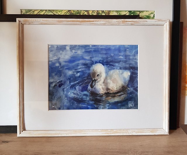 小さな白鳥 – アートワーク手描きの水彩画、紙に - ショップ Arina 
