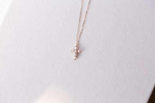 HERLEY JEWELRY 14K玫瑰金 十字架珍珠項鍊 Pearl Necklace 輕珠寶 女生禮物