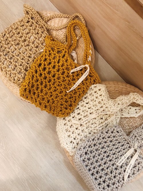 Handmade crochet* fat thread woven bag Korean style summer bag