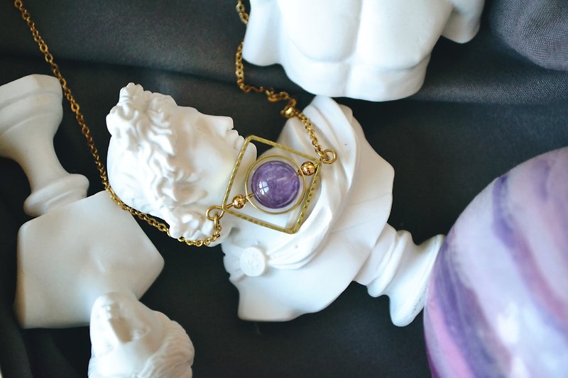 Triangle Spinning Planet。Amethyst Necklace - Necklaces - Gemstone Purple