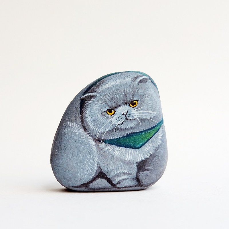 Cat stone painting. - ตุ๊กตา - หิน สีเทา