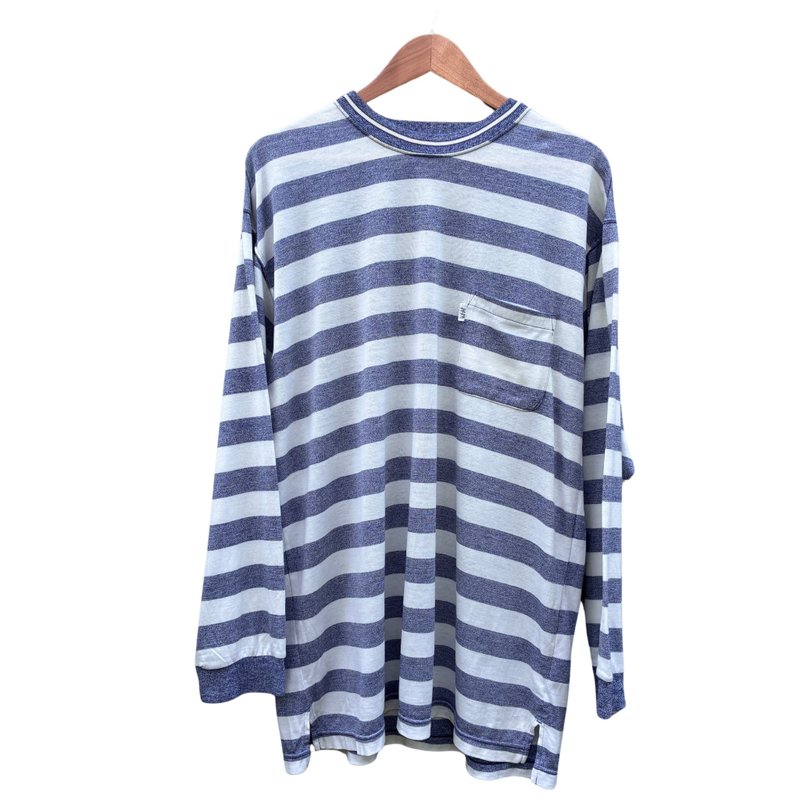 Vintage Pierre Balmain Vent Vert Striped Long Sleeve Pocket T Shirt - 男 T 恤 - 棉．麻 白色