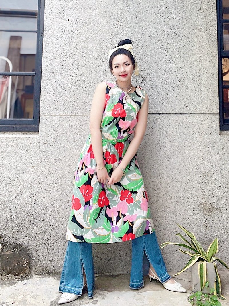 Spring Garden Print Cotton Dress, Reversible Maxi Dress, Vintage Dress - ชุดเดรส - ผ้าฝ้าย/ผ้าลินิน หลากหลายสี