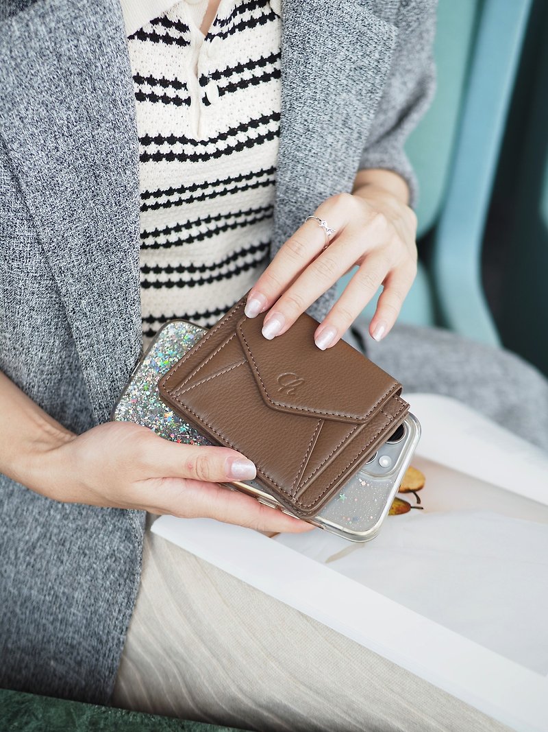Daily (Cedar) : Mini wallet, short wallet, cow leather, Brown-grey - 銀包 - 真皮 咖啡色