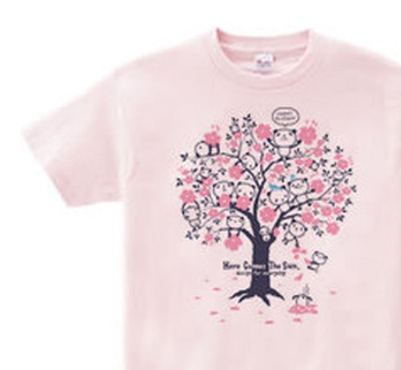 Cherry Blossom Panda WM-WL•S-XL T-shirt [Made to order] - เสื้อฮู้ด - ผ้าฝ้าย/ผ้าลินิน สึชมพู